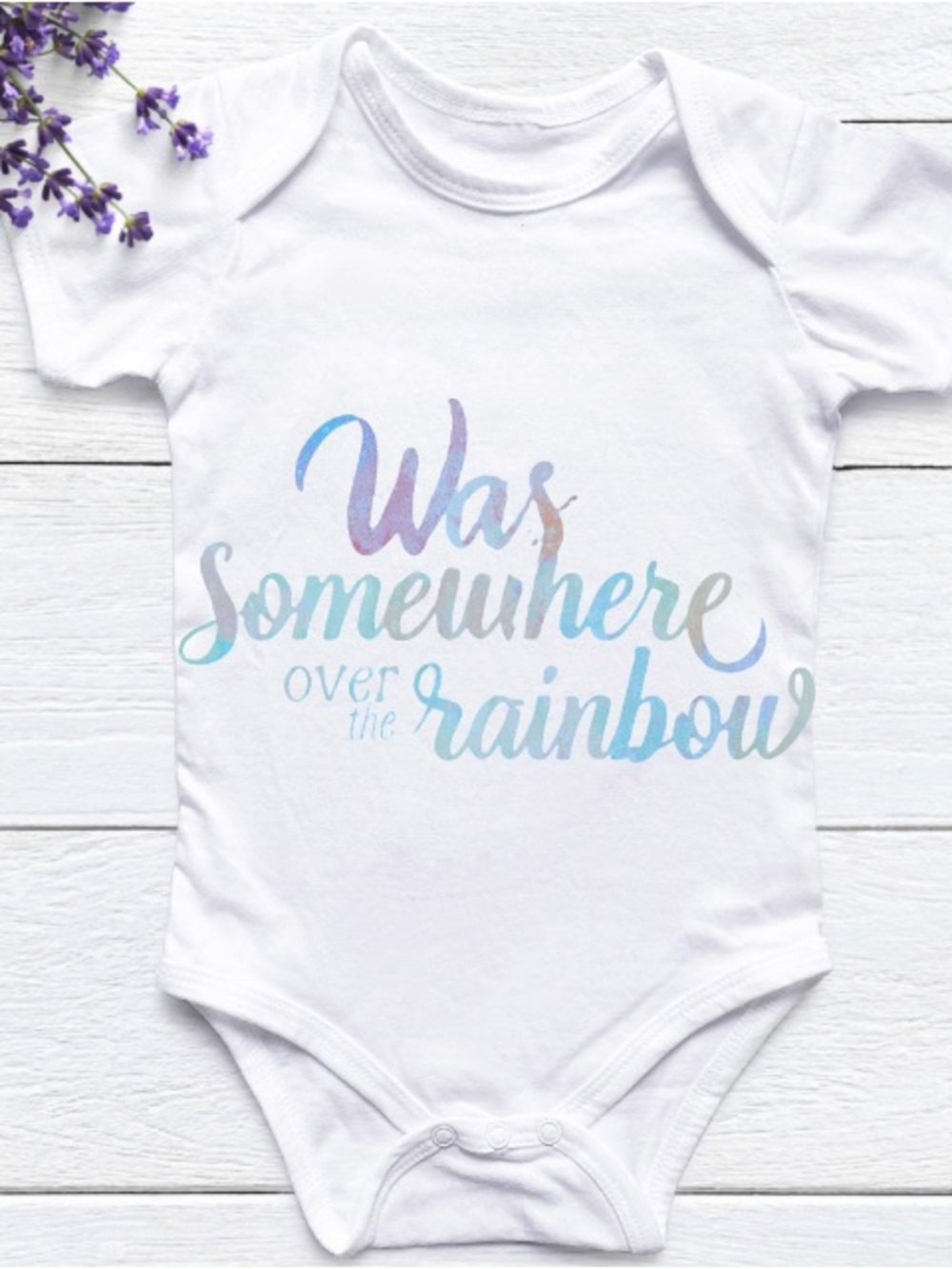 Baby One-Piece, Baby Bodysuit Was Somewhere Over the Rainbow White. Onesie